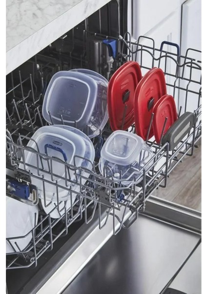 Easy Find Lids 710 ml (3 Cup) Kare Gıda Saklama Kabı – Bpa’sız, Mikrodalga ve Bulaşık Makinesi Uyumlu, Kırmızı Kapaklı fırsatları