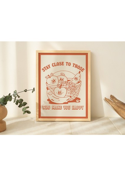 Çerçeveli Retro Meyve Baskısı, Vintage Pazar Illüstrasyonu, Yanık Turuncu Duvar Dekoru, Mutfak Duvar Sanatı