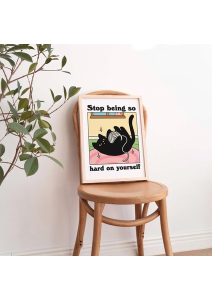 Çerçeveli Renkli Kedi Baskısı, Kendine Iyi Bak Alıntısı, Siyah Kedi Baskısı, Retro Kedi Posteri, Eklektik Sanat fiyatları