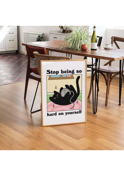 Çerçeveli Renkli Kedi Baskısı, Kendine Iyi Bak Alıntısı, Siyah Kedi Baskısı, Retro Kedi Posteri, Eklektik Sanat fırsatları