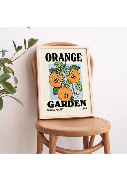 Çerçeveli Portakal Bahçesi Posteri, Çiçek Baskısı, Meyve Karakterli Poster, Çiçek Sanatı, Retro Tipografi fiyatları