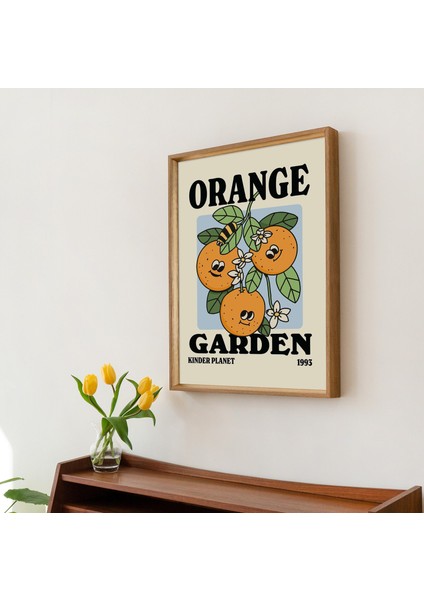 Çerçeveli Portakal Bahçesi Posteri, Çiçek Baskısı, Meyve Karakterli Poster, Çiçek Sanatı, Retro Tipografi fırsatları