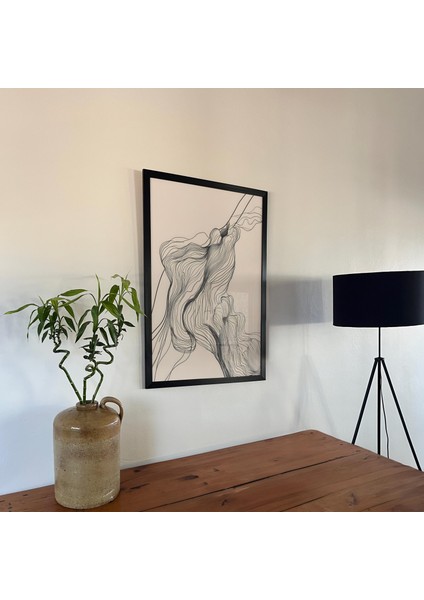 Minimalist Çizgi Sanatı: Bej Siyah Soyut Geometrik Poster ( & ) fiyatları