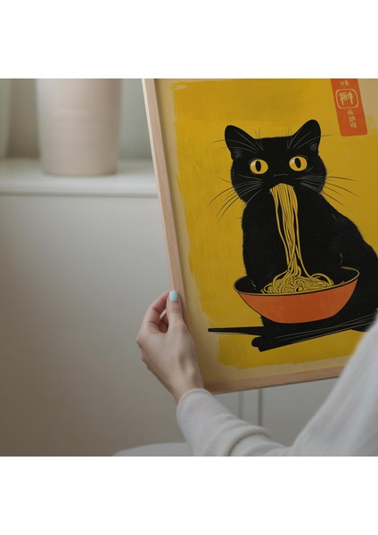 Ilginç Kedi Ramen Yeme Duvar Sanatı, Japon Mutfağı Duvar Sanatı, Erişte Severlere Hediye modelleri