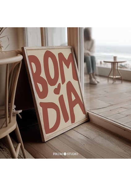 Bom Dia Tipografi Poster, Modern Kırmızı ve Bej Sanat