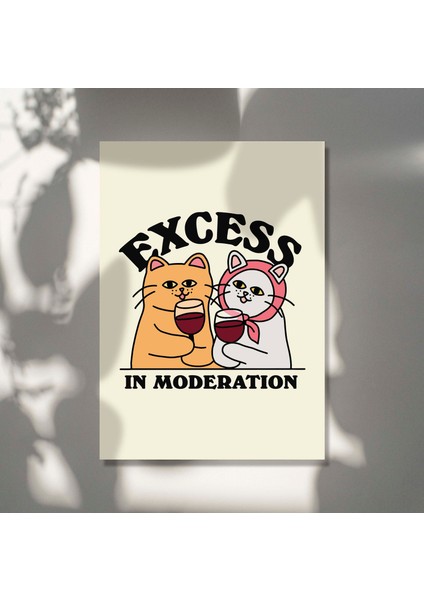 Sarhoş Kediler Şarap Baskısı, Retro Içki Içme Posterleri, Aşırı Tüketim ve Ölçülülük Alıntı Posterleri