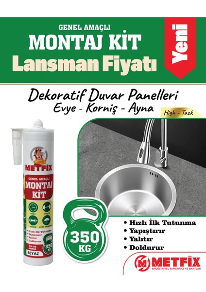 Korniş, Evye, Ayna ve Dekoratif Duvar Panelleri Için Montaj Yapıştırıcı 290ML - Beyaz modelleri