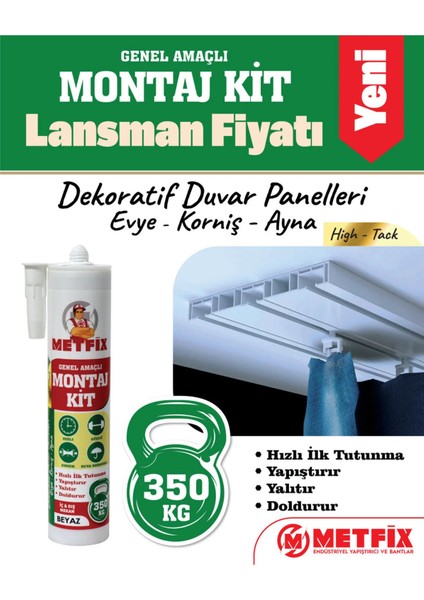 Korniş, Evye, Ayna ve Dekoratif Duvar Panelleri Için Montaj Yapıştırıcı 290ML - Beyaz fırsatları
