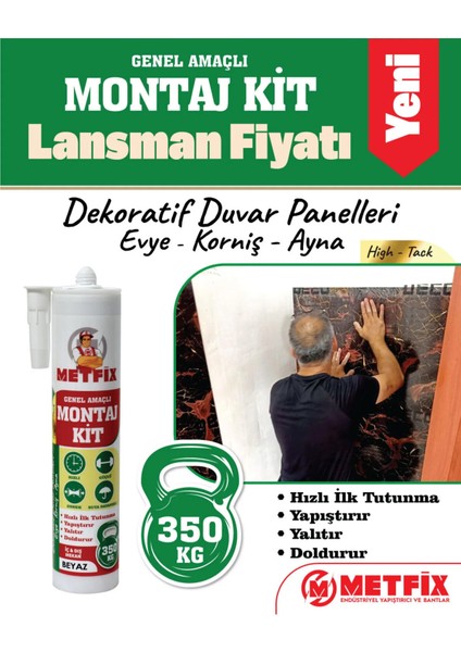 Korniş, Evye, Ayna ve Dekoratif Duvar Panelleri Için Montaj Yapıştırıcı 290ML - Beyaz indirimleri