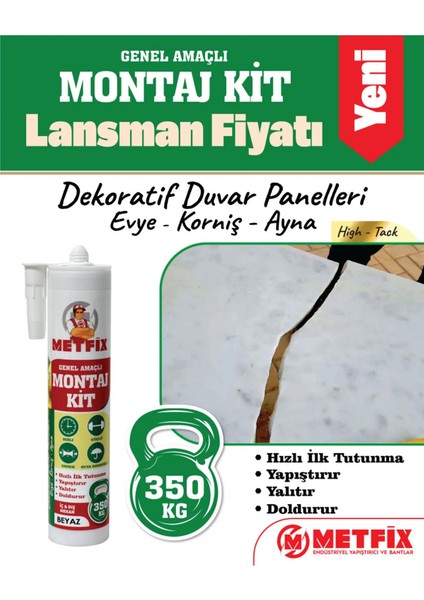 Korniş, Evye, Ayna ve Dekoratif Duvar Panelleri Için Montaj Yapıştırıcı 290ML - Beyaz
