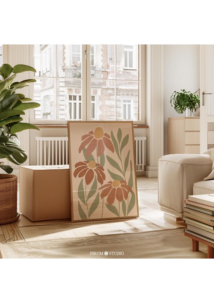 Sıcak Tonlarda Estetik Çiçek Duvar Sanatı, Bohem Çiçek Duvar Sanatı