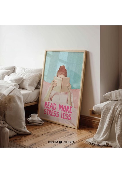 Pastel "daha Fazla Oku, Daha Az Stres" Sanatı, Kitap Sever