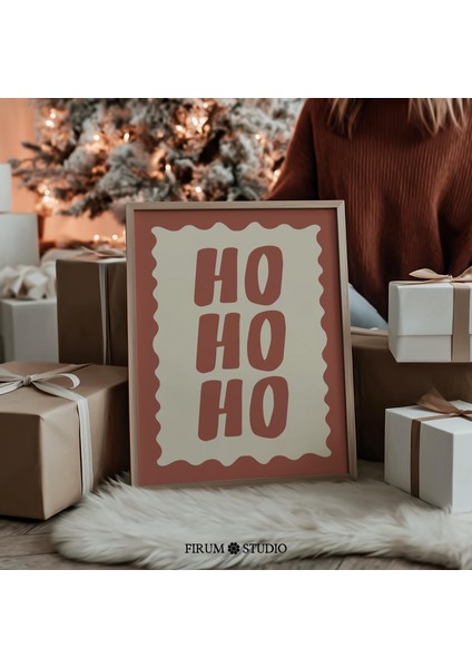 Ho Ho Ho Noel Duvar Sanatı, Şenlikli Kırmızı Tatil Tipografi Posteri