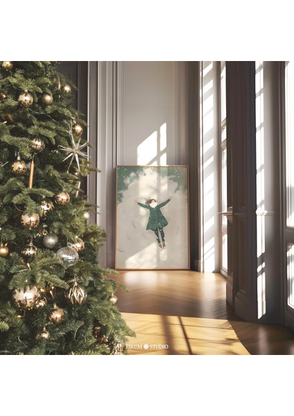 Beyaz ve Yeşil Kar Melekleri, Retro Kış Poster