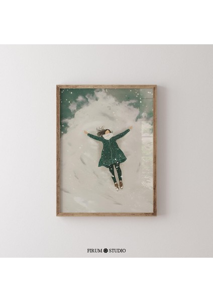 Beyaz ve Yeşil Kar Melekleri, Retro Kış Poster fiyatları