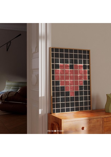 Sevgililer Günü Için Cesur Siyah ve Kırmızı Geometrik Kalpler Duvar Sanatı - Maksimalist Daire, Gösterişli Yatak Odası Dekoru |