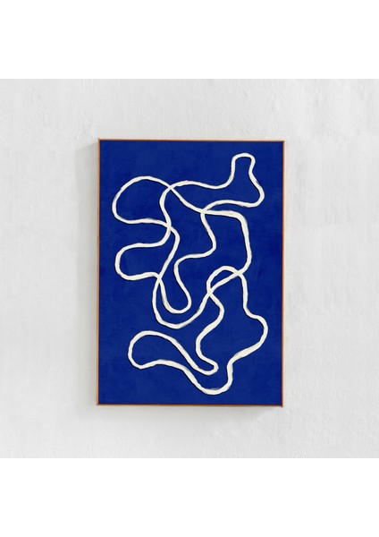 Kobalt Mavisi Soyut Duvar Sanatı: Modern Iskandinav Tarzı Çizgi Sanatı Resmi. Çağdaş Estetik Poster.