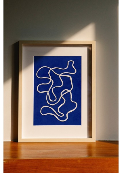 Kobalt Mavisi Soyut Duvar Sanatı: Modern Iskandinav Tarzı Çizgi Sanatı Resmi. Çağdaş Estetik Poster. fiyatları