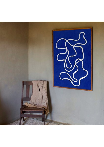 Kobalt Mavisi Soyut Duvar Sanatı: Modern Iskandinav Tarzı Çizgi Sanatı Resmi. Çağdaş Estetik Poster. fırsatları