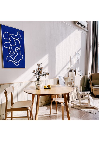 Kobalt Mavisi Soyut Duvar Sanatı: Modern Iskandinav Tarzı Çizgi Sanatı Resmi. Çağdaş Estetik Poster. indirimleri