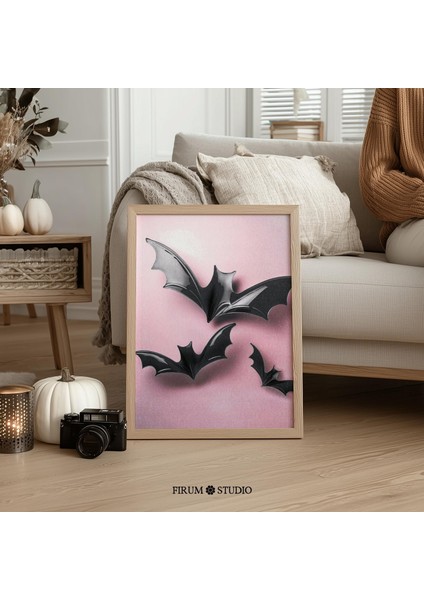 Pembe Retro Yarasa Cadılar Bayramı Duvar Sanatı, Şık Cadılar Bayramı Odası Dekoru