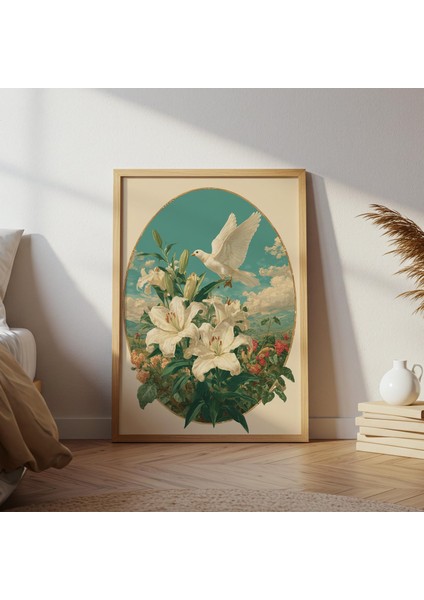 Beyaz Güvercin ve Zambaklar: Grandmillennial Cottagecore Duvar Sanatı (& Dosyalar Dahil)