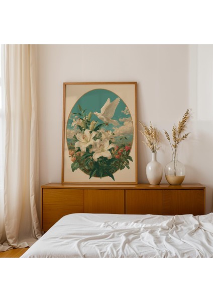 Beyaz Güvercin ve Zambaklar: Grandmillennial Cottagecore Duvar Sanatı (& Dosyalar Dahil)