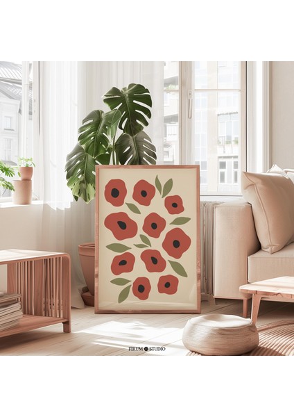 Sevimli Kırmızı Gelincik Sanatı, Modern Soyut Çiçek Tasarımı