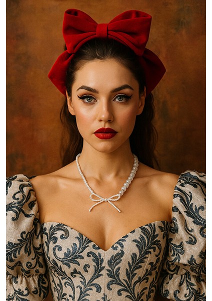 Zarif Tasarım Beyaz Inci Boncuklu Fiyonk Detaylı Kolye – El Yapımı Ayarlanabilir