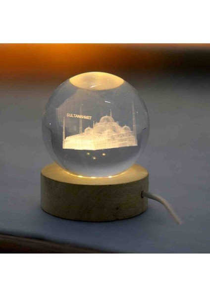 Tarihi Sultanahmet Camii 3D Kristal Cam Kar Küresi Usb’li Ahşap Taban LED Işıklı Gün Işığı Dekoratif Hediyelik Masaüstü Aksesuar Özel Lazer Işlemeli Özel Seri fırsatları