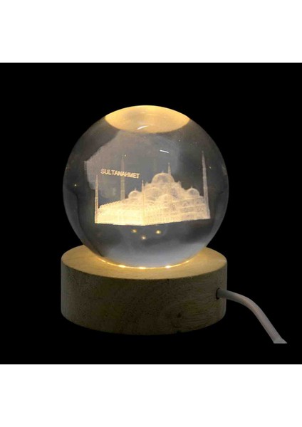 Tarihi Sultanahmet Camii 3D Kristal Cam Kar Küresi Usb’li Ahşap Taban LED Işıklı Gün Işığı Dekoratif Hediyelik Masaüstü Aksesuar Özel Lazer Işlemeli Özel Seri indirimleri