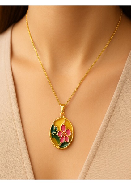 Çiçek Desenli Mine Kolye – Zarif & Renkli Tasarım fiyatları