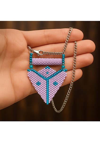 Üçgen Cam Boncuk Kolye – Mor & Turkuaz fiyatları