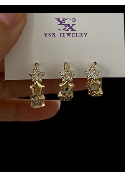 Kadın 3lü Çelik Gold Küpe Taşlı Küpe Gold Küpe 3lü Küpe Gold Kaplama 3'lü Yıldız Küpe Seti Kadın Zirkon Taşlı Huggie Küçük Halka Kararmaz Set Küpe Lüks Takı fırsatları