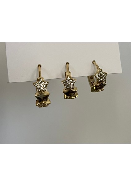 Kadın 3lü Çelik Gold Küpe Taşlı Küpe Gold Küpe 3lü Küpe Gold Kaplama 3'lü Yıldız Küpe Seti Kadın Zirkon Taşlı Huggie Küçük Halka Kararmaz Set Küpe Lüks Takı indirimleri