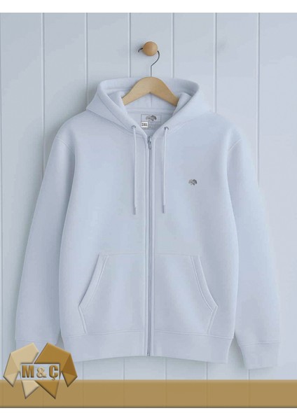 Şardonlu 3 Iplik Kapşonlu Fermuarlı Sweatshirt Battal Beden Kalın Pamuklu Düz Ceket