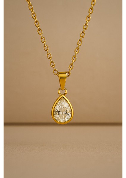 I Damla Kesim Taşlı Altın Rengı Zincir Kolye – Zarif & Işıltılı Tasarım fiyatları