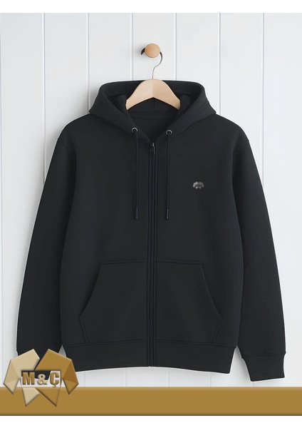 Şardonlu 3 Iplik Kapşonlu Fermuarlı Sweatshirt Battal Beden Kalın Pamuklu Düz Ceket