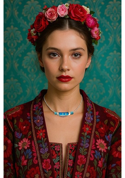 El Yapımı Inci Detaylı Turkuaz Miyuki Çiçek Kolye fiyatları