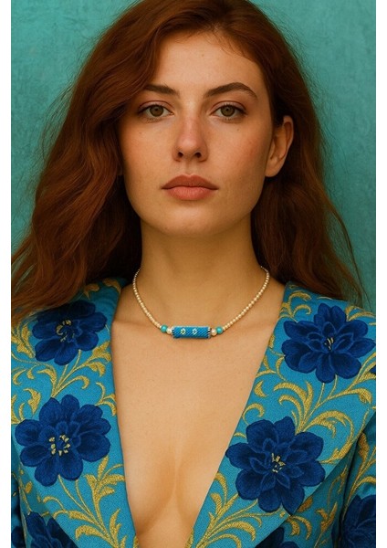 El Yapımı Inci Detaylı Turkuaz Miyuki Çiçek Kolye modelleri