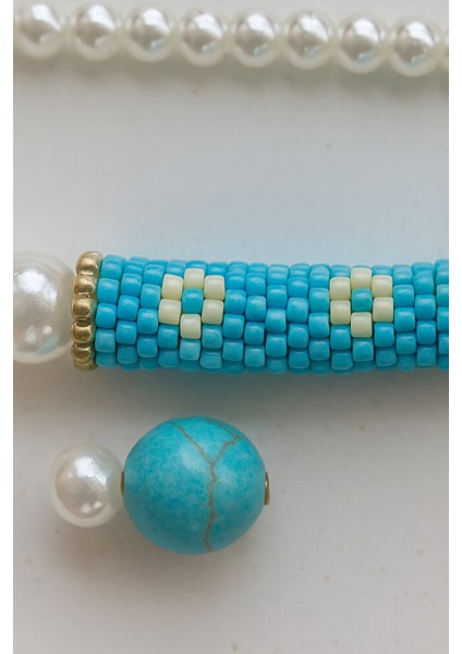 El Yapımı Inci Detaylı Turkuaz Miyuki Çiçek Kolye indirimleri