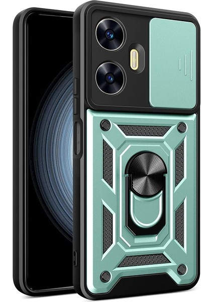 Newface Realme C55 Kılıf Pars Lens Yüzüklü Silikon - Yeşil (K0)