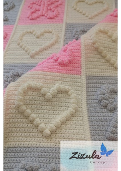 Alize Baby Best El Örgüsü Popcorn Kelebek-Kurdele ve Kalpli Bebek Battaniyesi 90 x 90 cm fiyatları