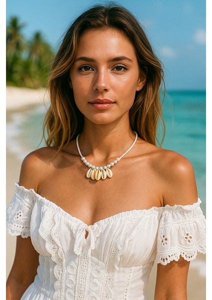 Doğal Deniz Kabuğu ve Boncuk Detaylı Yazlık Makrome Kolye