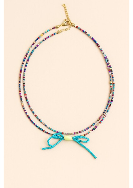 Renkli Boncuklu Fiyonk Detaylı Bohem Kolye – El Yapımı Ayarlanabilir Zincirli fiyatları