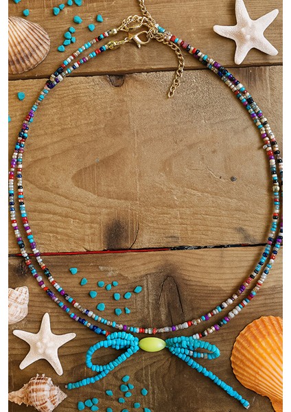 Renkli Boncuklu Fiyonk Detaylı Bohem Kolye – El Yapımı Ayarlanabilir Zincirli fırsatları