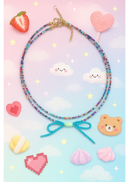 Renkli Boncuklu Fiyonk Detaylı Bohem Kolye – El Yapımı Ayarlanabilir Zincirli indirimleri