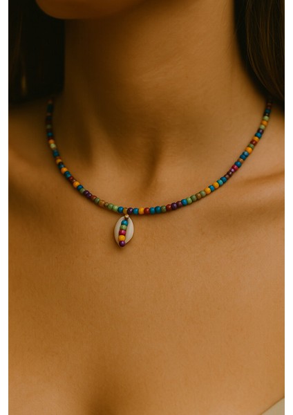 Renkli Boncuklu Deniz Kabuklu El Yapımı Bohem Kolye fiyatları