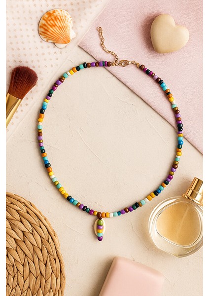 Renkli Boncuklu Deniz Kabuklu El Yapımı Bohem Kolye fırsatları