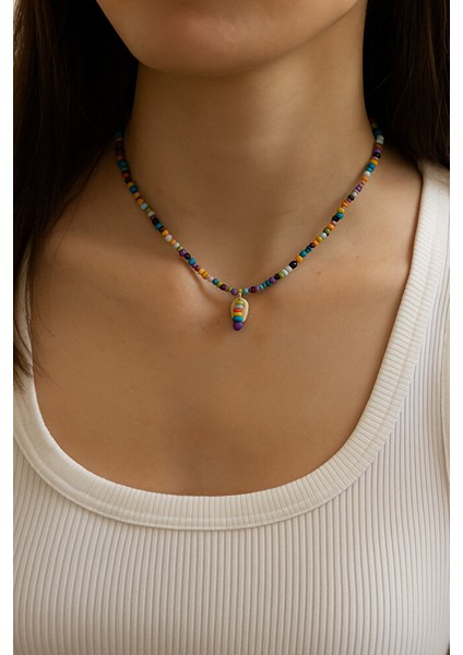 Renkli Boncuklu Deniz Kabuklu El Yapımı Bohem Kolye indirimleri